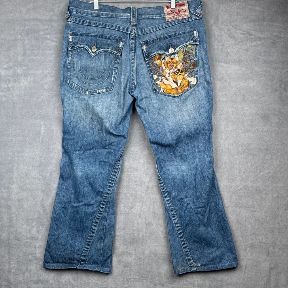 True Religion Joey Jeans Mens 34x36 World Tour Buddha‎ Embroidered Jeans Y2K USA